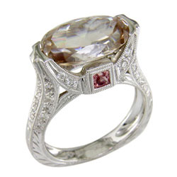 L0459 18KW Zircon, Orange Sapphire, and Diamond Ring