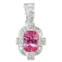 P0485 18KW Pink Sapphire & Diamond Pendant