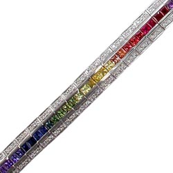 B0501 18KW Rainbow Sapphire and Diamond Bracelet