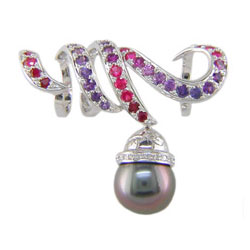 P0506 18KW Pearl, Assorted Sapphire & Diamond Slider Pendant