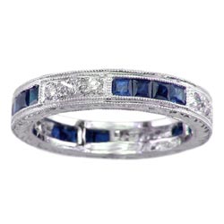 L0516 18KW Blue Sapphire and Diamond Eternity Band