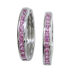 E0540 18KW Pink Sapphire Hoop Earrings