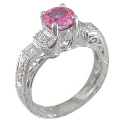 L0657 18KW Pink Sapphire & Diamond Ring