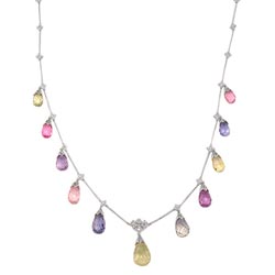N0686 18KW Pastel Rainbow Sapphire and Diamond Necklace