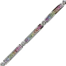 B0721 18KW Pastel Rainbow Sapphire and Diamond Bracelet