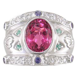 L0740 Tourmaline, Paraiba, Diamond, and Purple Sapphire Ring
