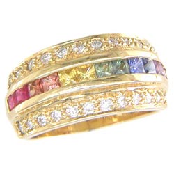 L0767 18KT Rainbow Sapphire and Diamond Ring