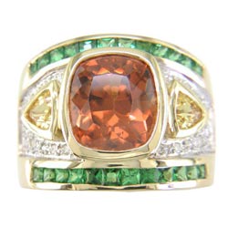 L0782 18KT Zircon, Yellow Sapphire, Tsavorite, & Diamond Ring