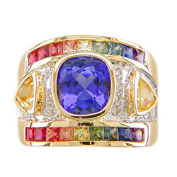 L0782 18KT Sapphire, Rainbow Sapphire and Diamond Ring
