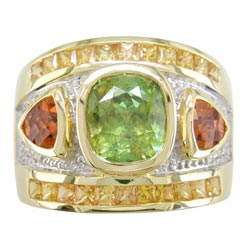 L0782 18KT/KW Sphene, Garnet, Yellow Sapphire, and Diamond Ring