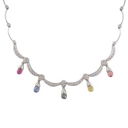 N0789 18KW Assorted Sapphire & Diamond Necklace
