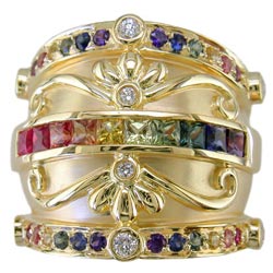 L0830 18KT Rainbow Sapphire and Diamond Ring