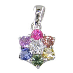 P0834 18KW Pastel Rainbow Sapphire & Diamond Pendant