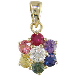 P0834 18KT Rainbow Sapphire & Diamond Pendant